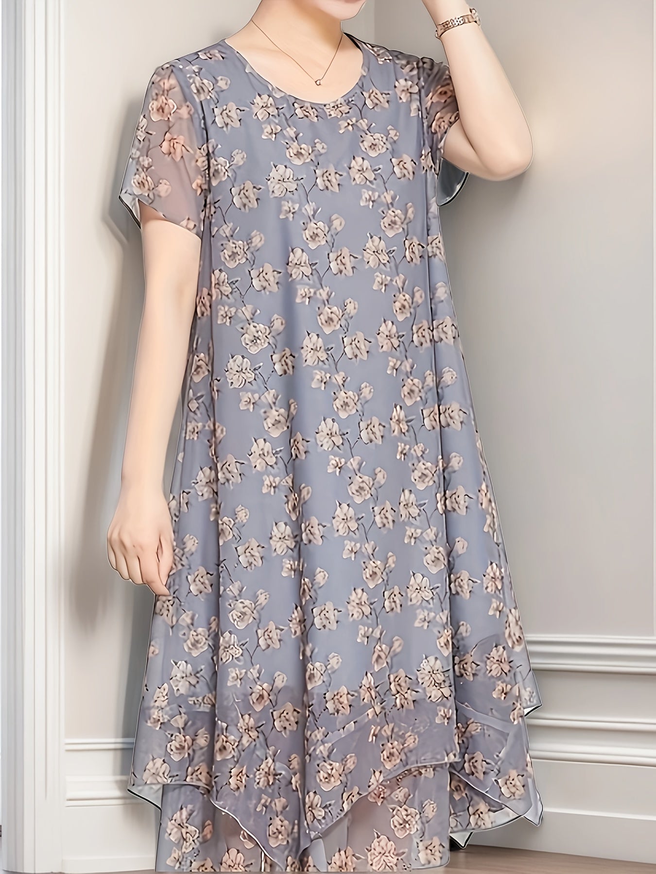 Women's Floral Chiffon Tunic Dress