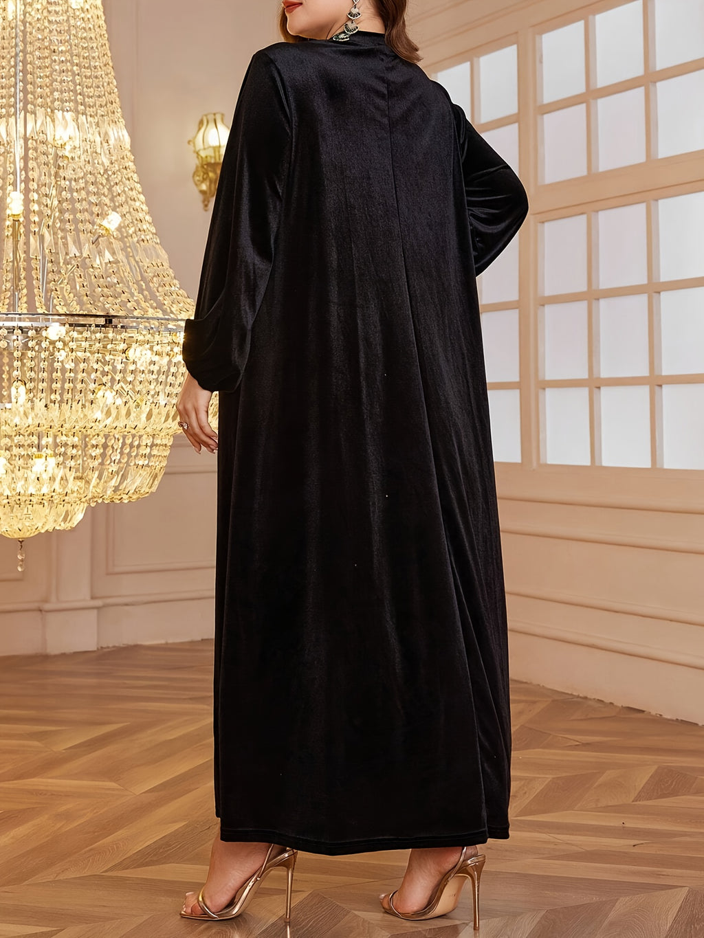 Women's Elegant Plus Size Floor-Length Formal & Everyday Maxi Dress - Winter Warmth Long Sleeve