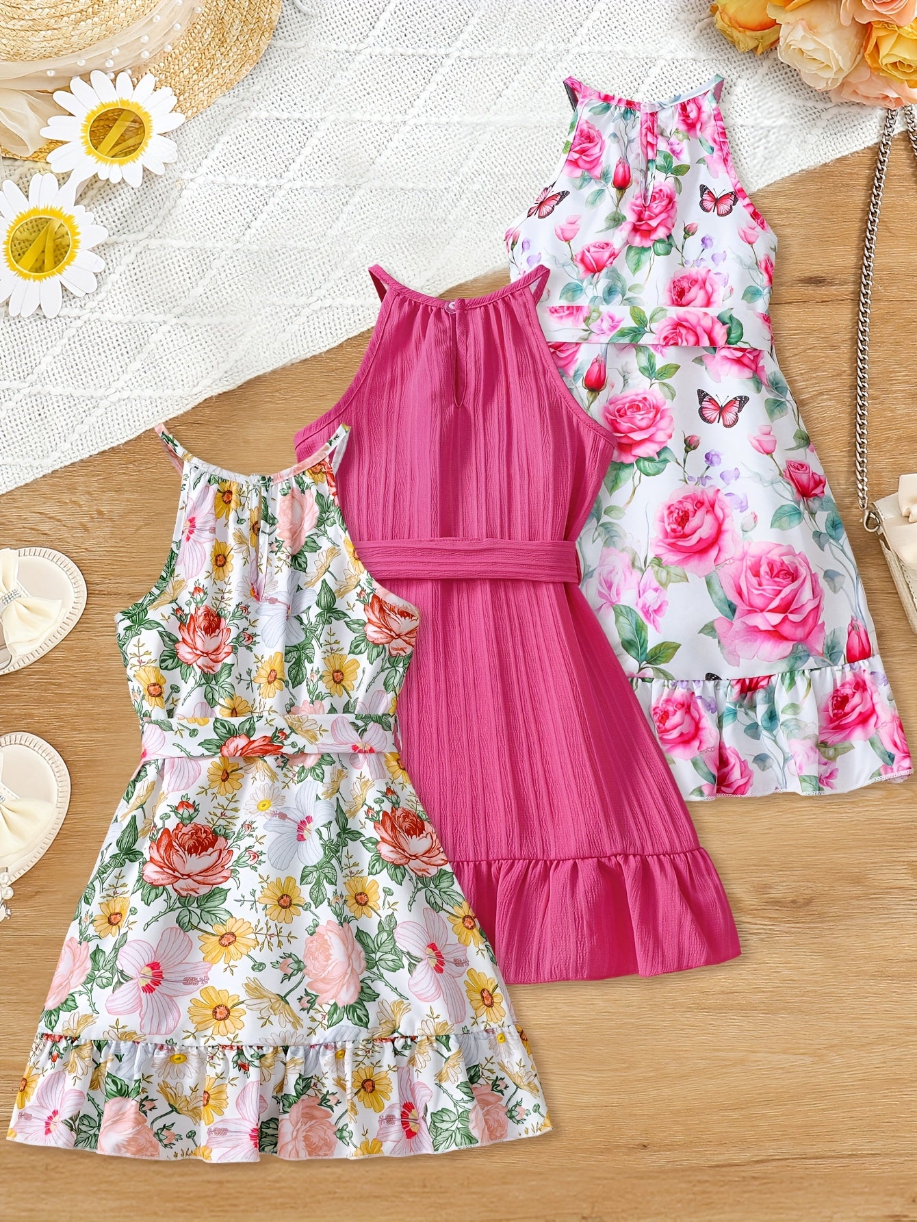 3pcs Summer Floral Girls' Skirt Set