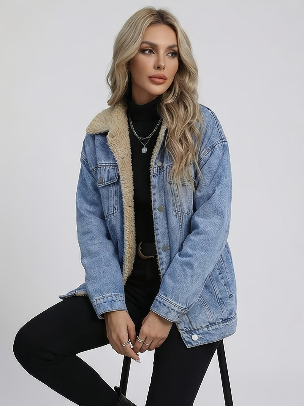 Ladies New -lined Denim Top Trendy Fashion Wash Denim All-Matching Comfortable Denim Coat