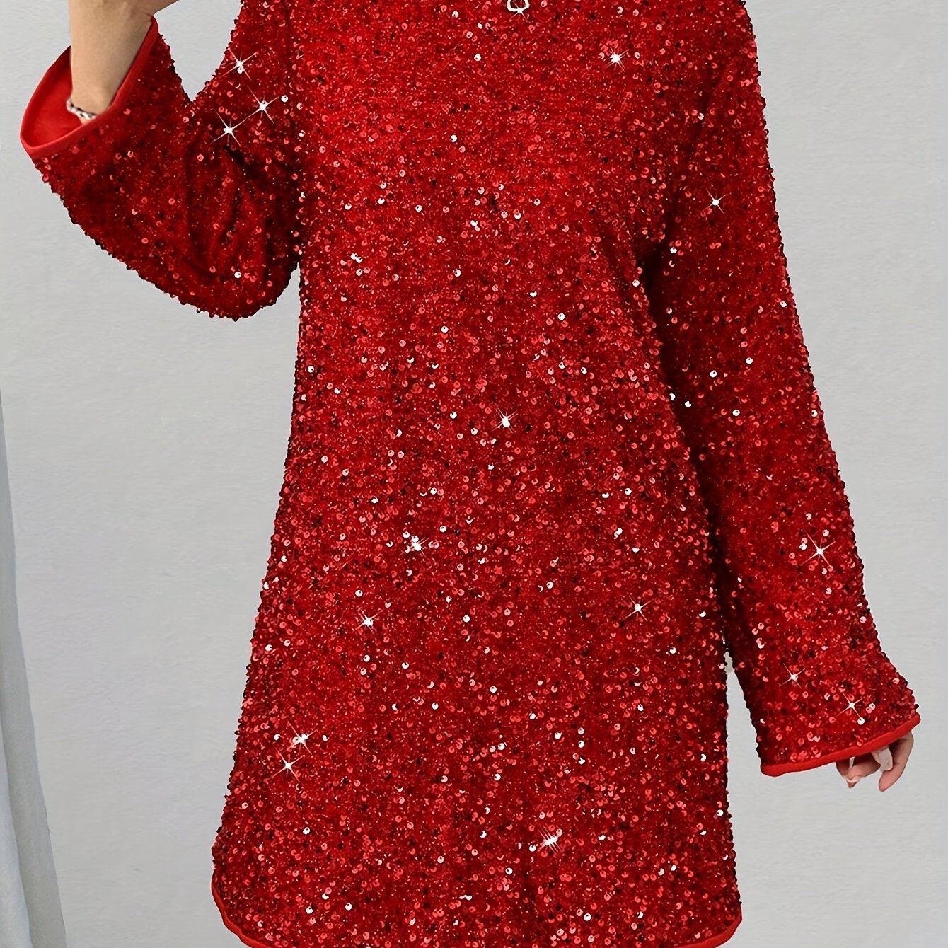 Plus Size Women's Elegant Sequined Bow-Knot Christmas Party Dress New Year and Parties