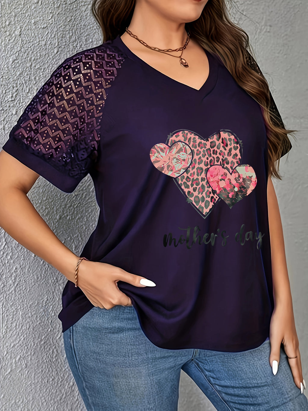 Floral Heart Design with Leopard Print, T Shirts for Women