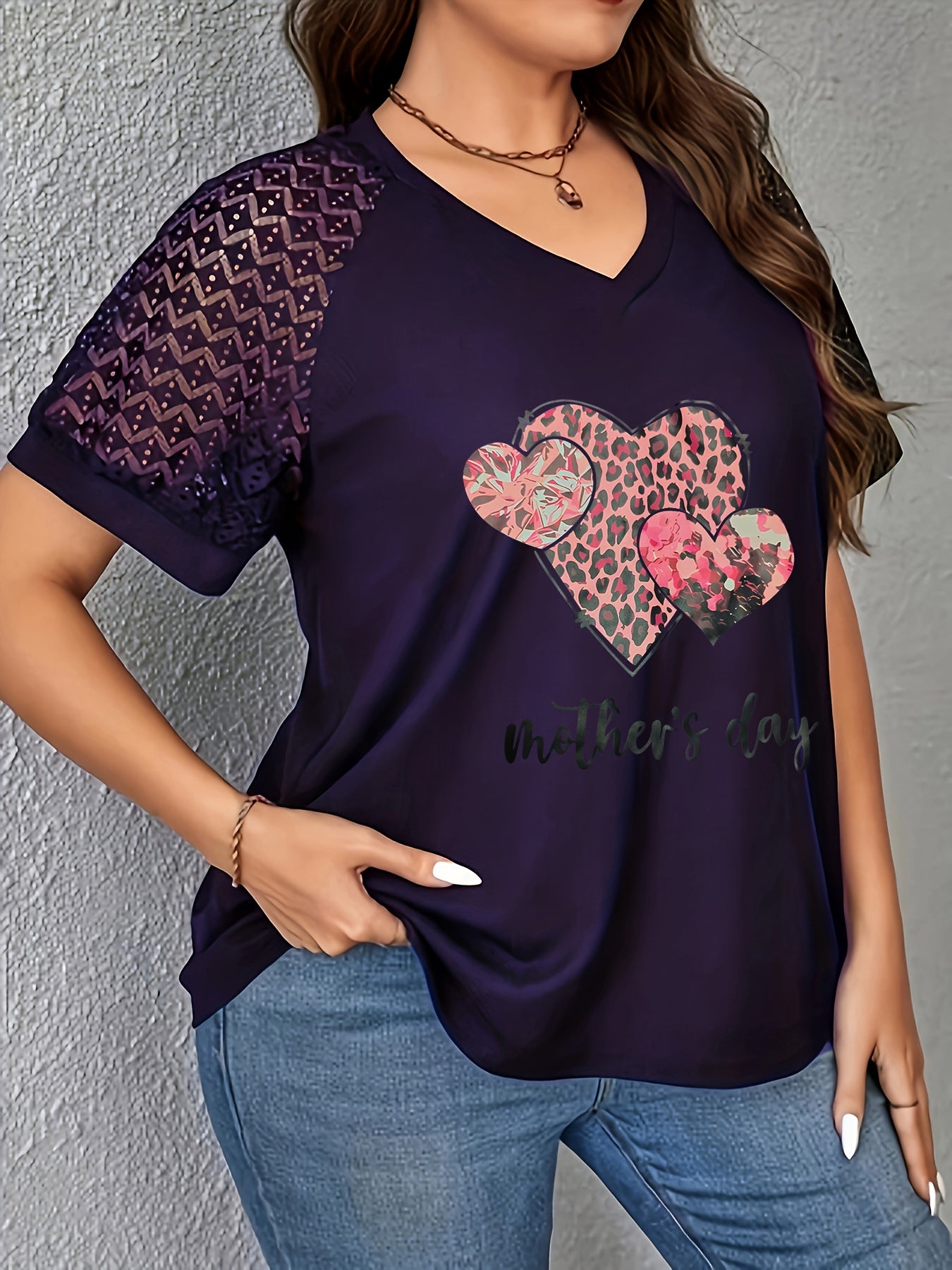 Floral Heart Design with Leopard Print, T Shirts for Women