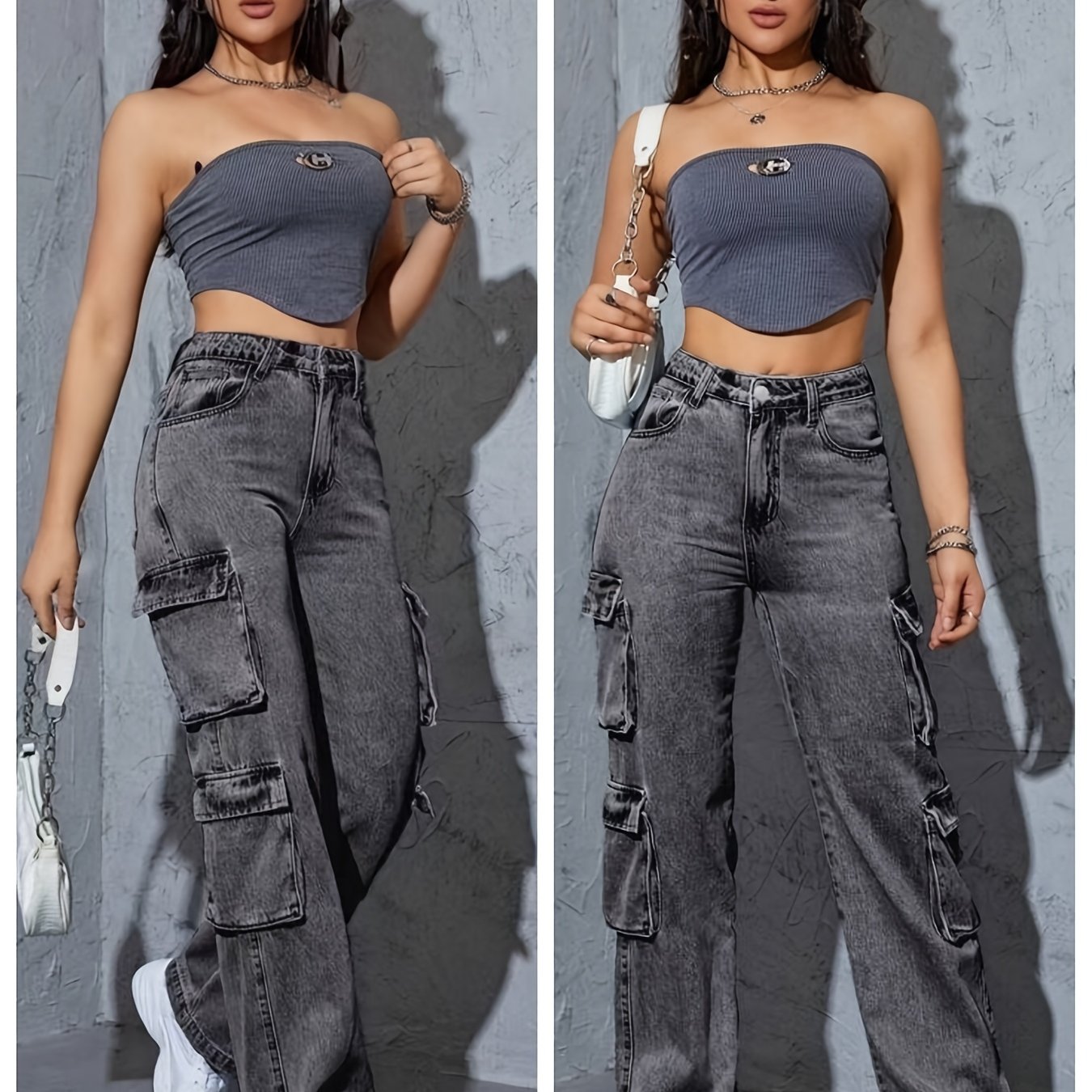 Stylish High-Waisted Wide-Leg Cargo Pants for Women