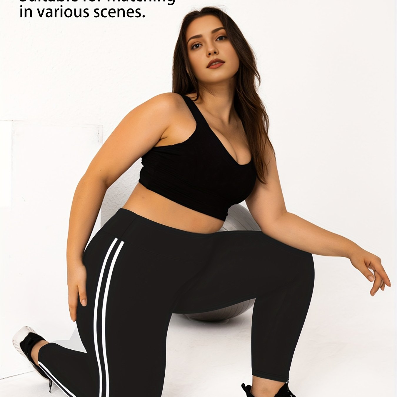 Women's Plus Size High-Waisted Cropped Leggings with Side Stripes