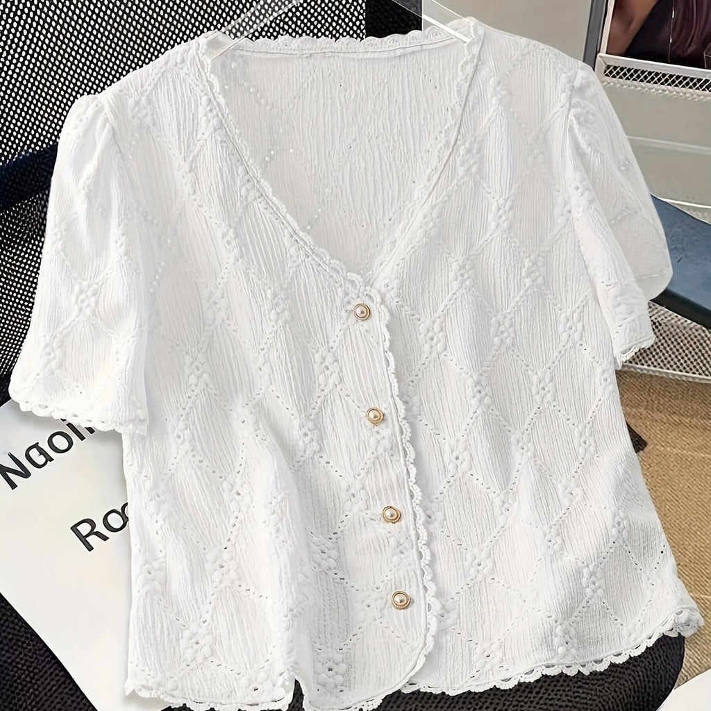 Women's Elegant V-Neck Short Sleeve Blouse