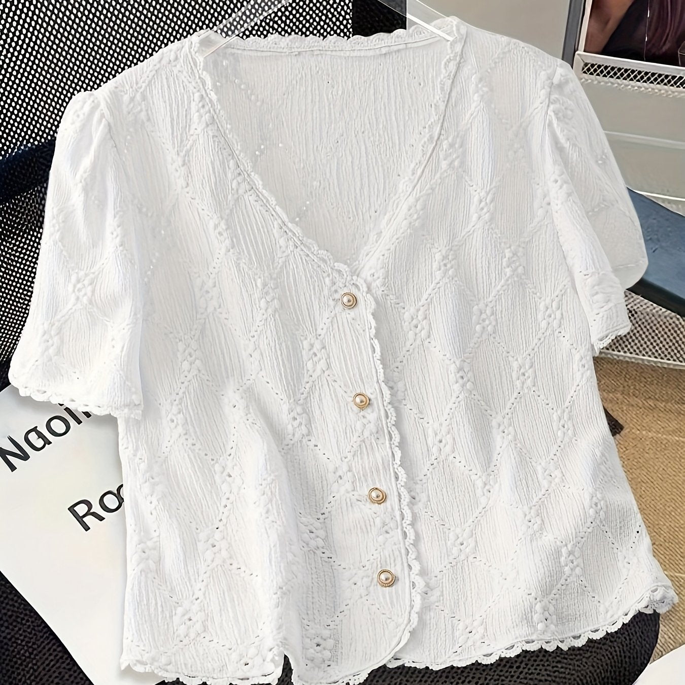 Women's Elegant V-Neck Short Sleeve Blouse