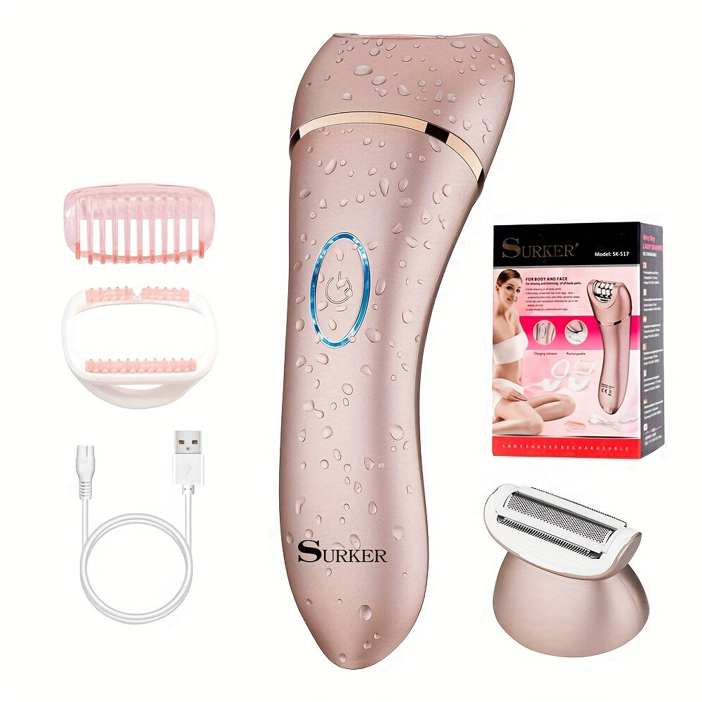 2-in-1 Lady Shaver & Hair Removal Kit with Carbon Steel Blades