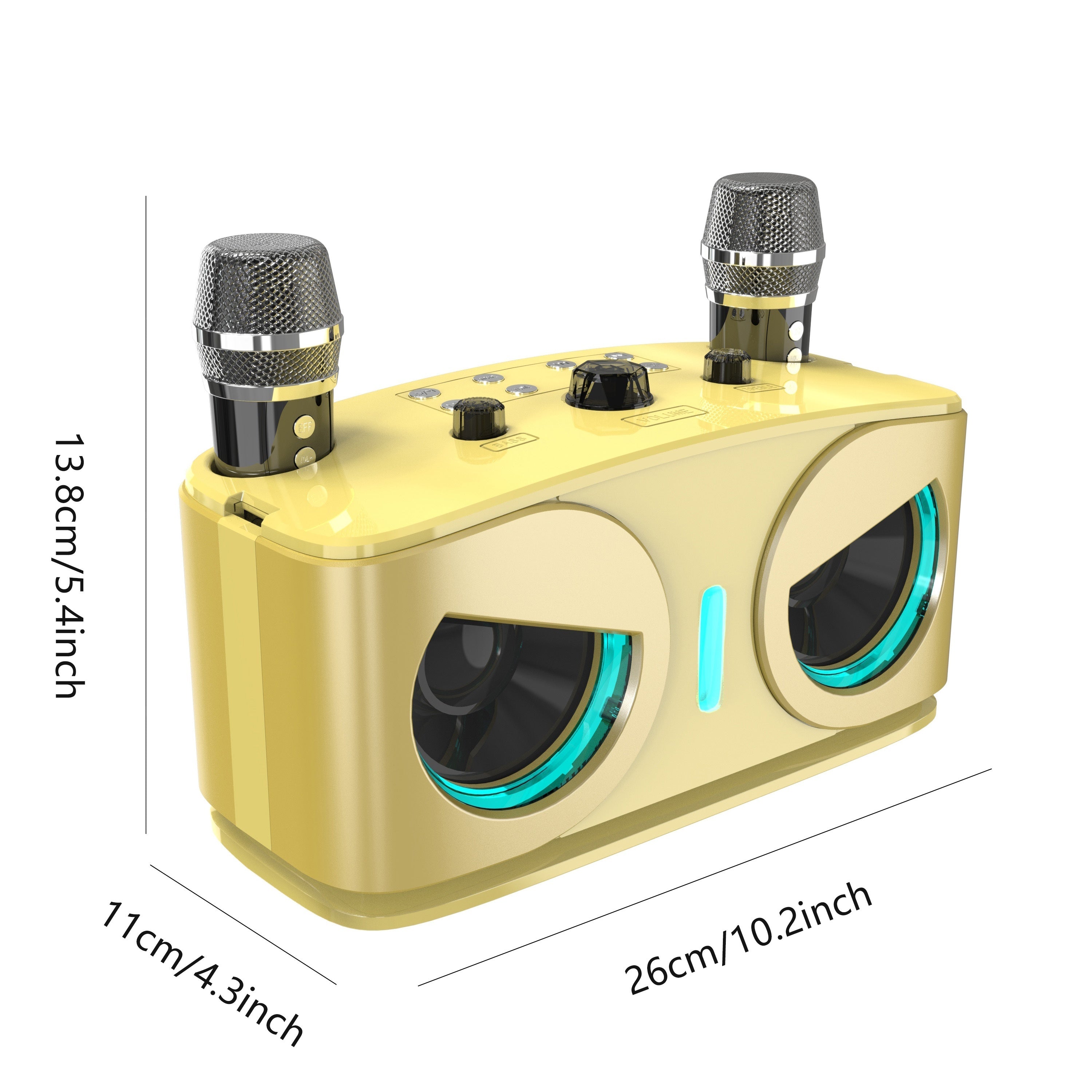 Dual-microphone portable wireless speaker with built-in RGB lights, supporting wireless AUX