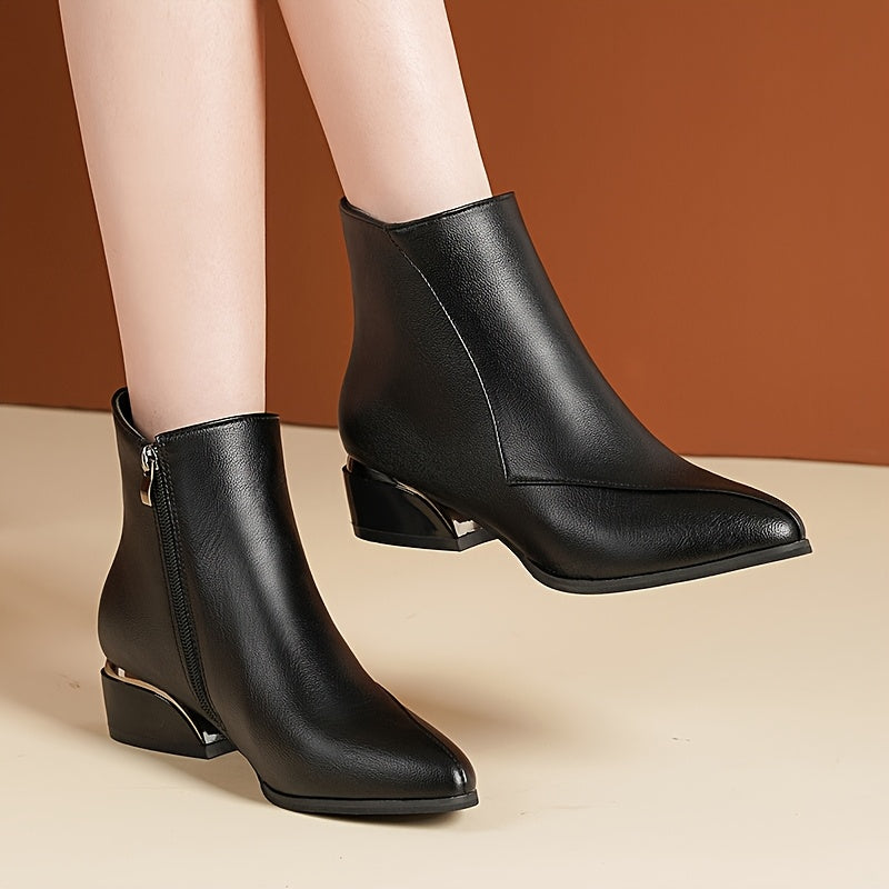 Women's Punk-Inspired Pointed Toe Ankle Boots with Zipper Closure