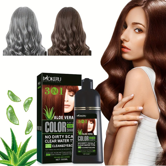 MOKEURU 3in 1 Aloe Vera Extract 500ml Hair Dye Shampoo, Natural Plant Pigments, No Damage to the Scalp and No Side Effects, Suitable for Men and Women, Summer Essentials