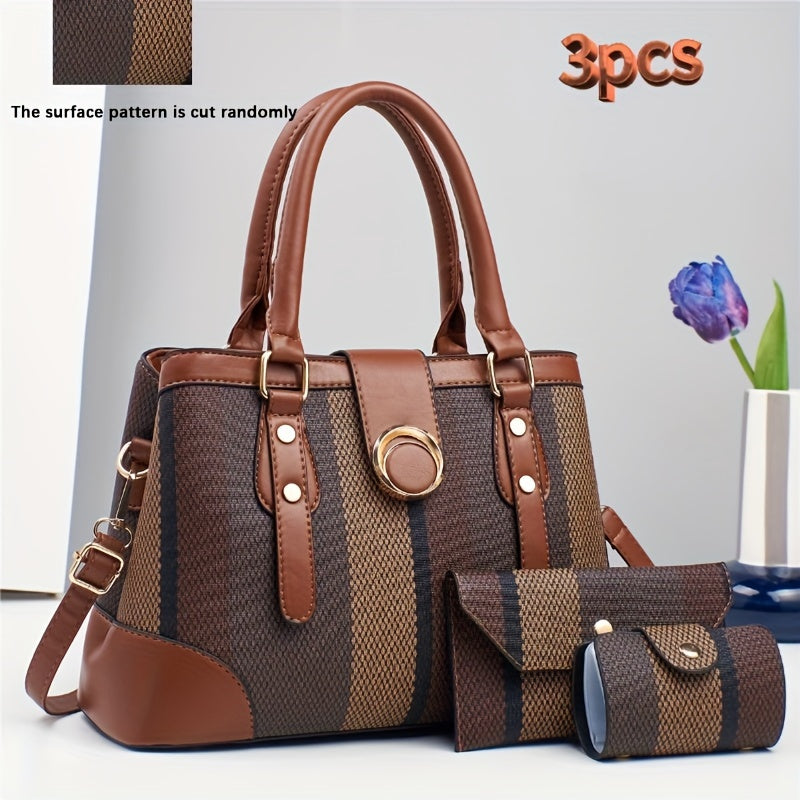 Three-Piece Classic Striped Handbag Set