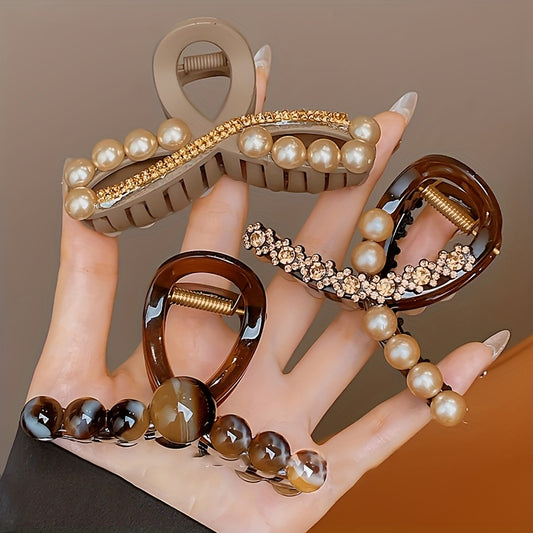 3pcs Elegant Pearl Hair Clips for Women - 2025 Luxury Shark Clip Set with Golden Tone, Perfect for Stylish Hair Accessories & Gift, Stylish Hair Accessory|Vintage Style|Pearl Embellishments, Hair Clip Set