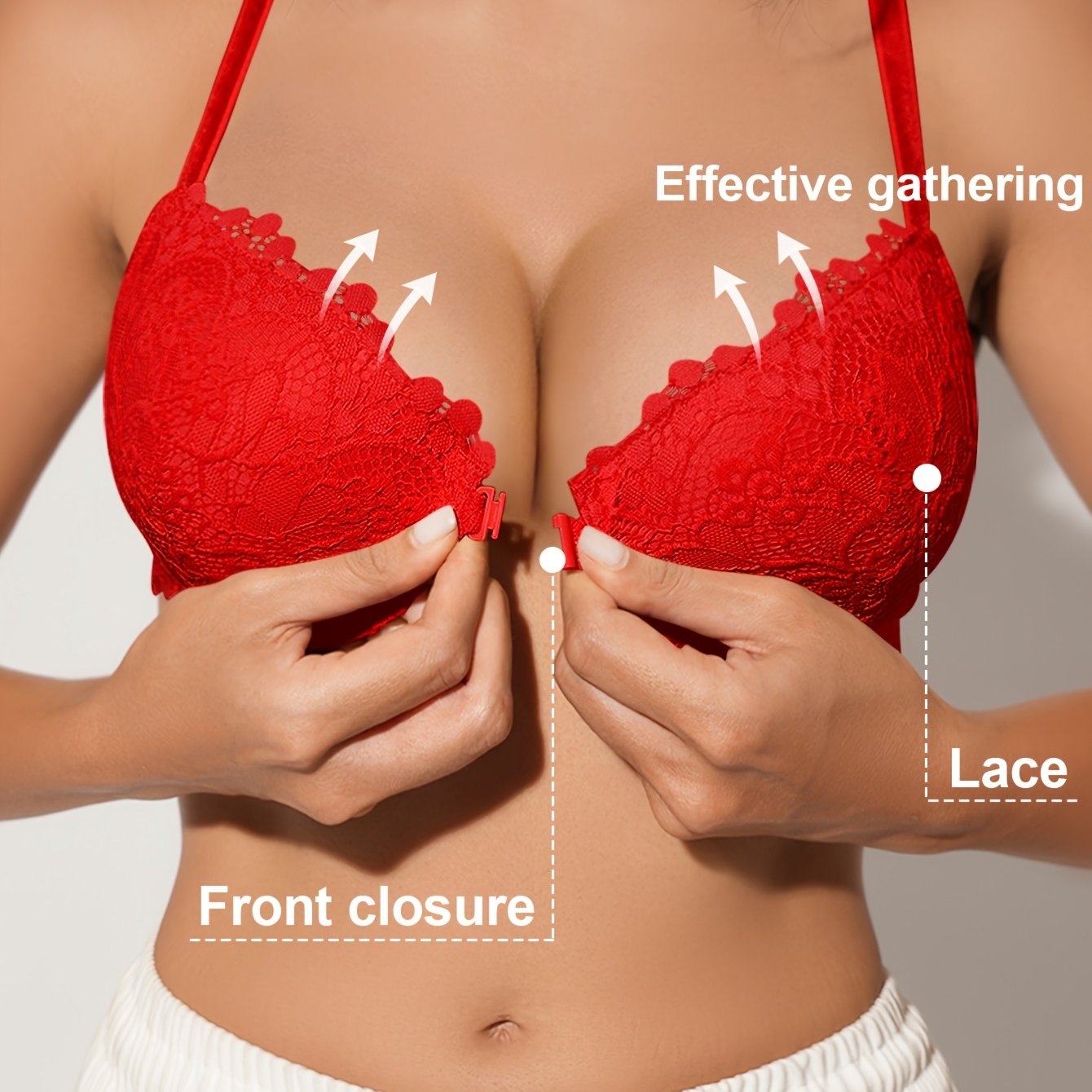 Solid Color Lace Bra | Women's Sexy Bra with Underwire, Polyamide 90% Elastane 10%, Non-Removable Padding, Knit Fabric, 90gsm - Adult Bra