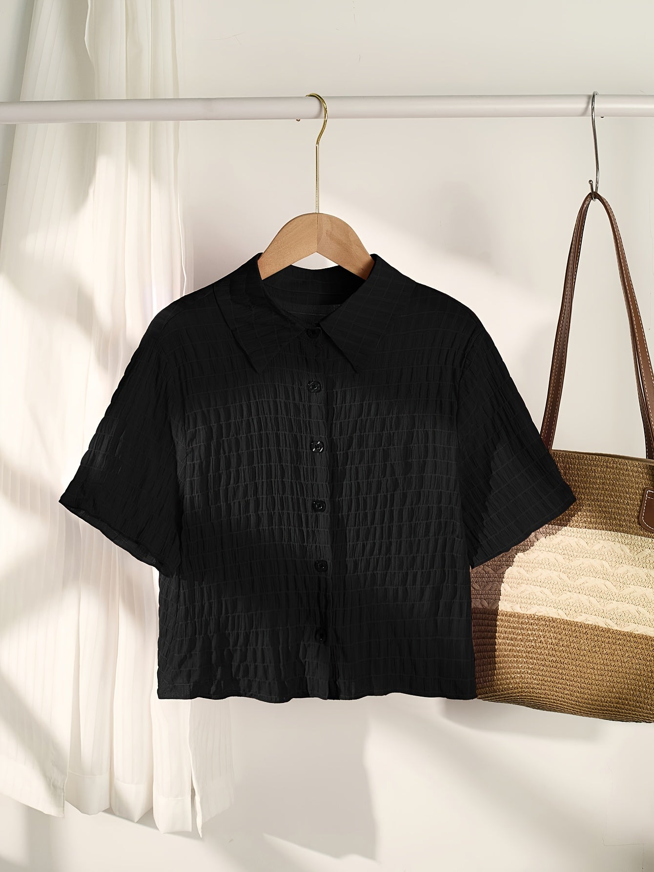 Elegant Red Mini Short-Sleeve Blouse for Women