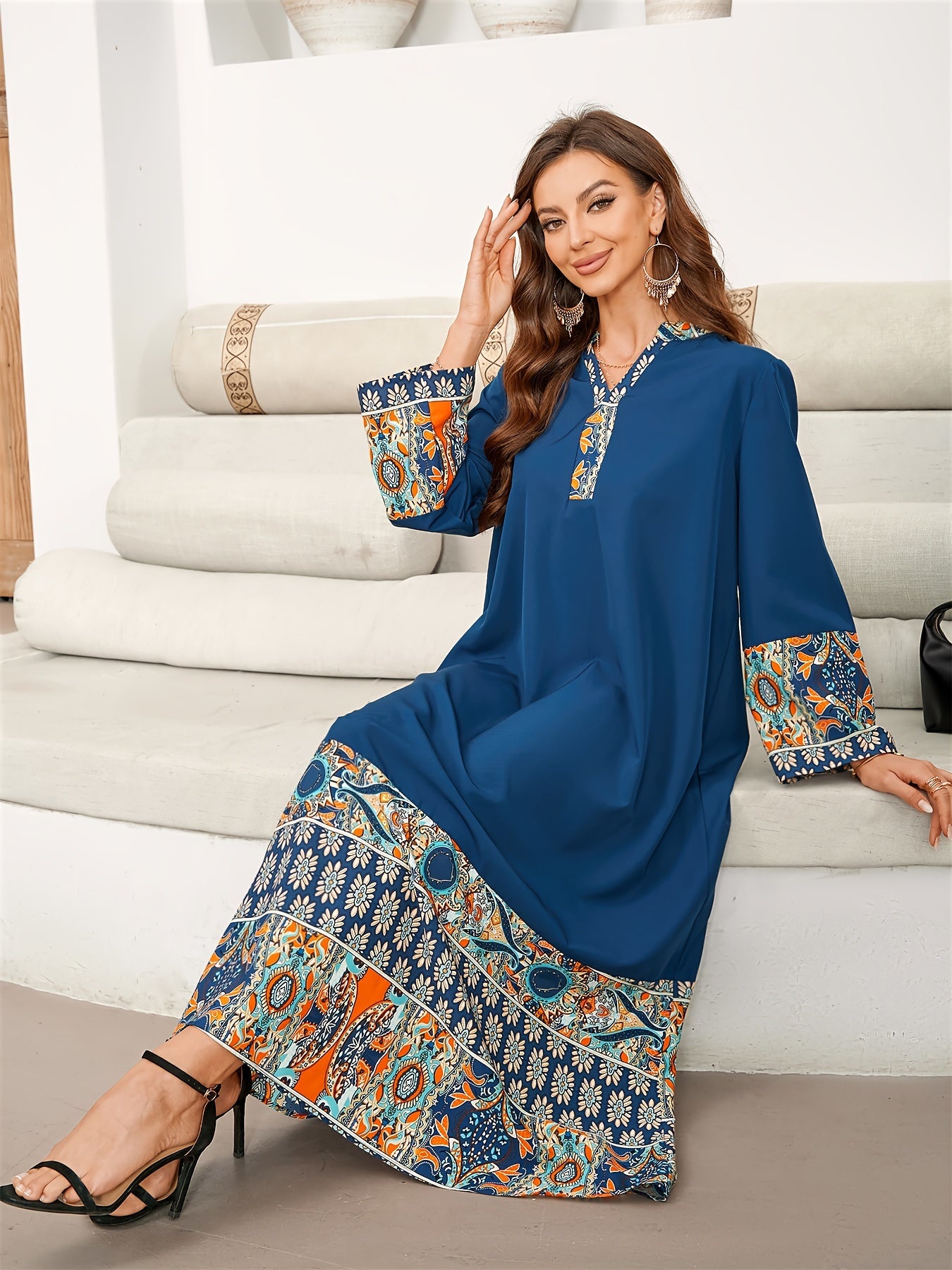 Elegant Notched Neck, Long Sleeve, Loose Fit