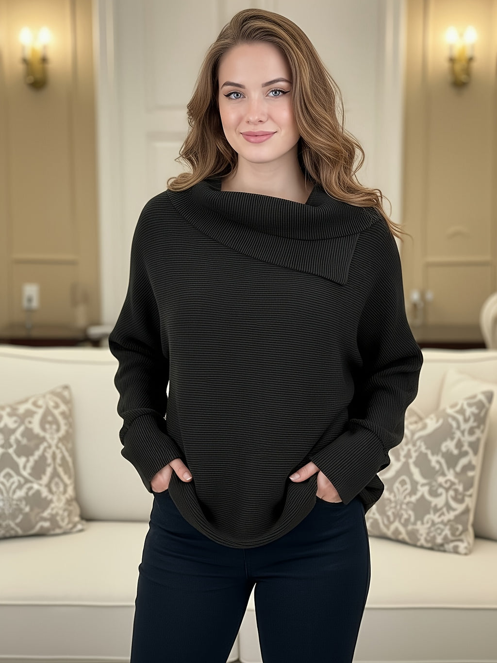 Loose-Fitting, Stylish, Casual Scarf-Neck Pullover Shirt | Perfect for Autumn and winter