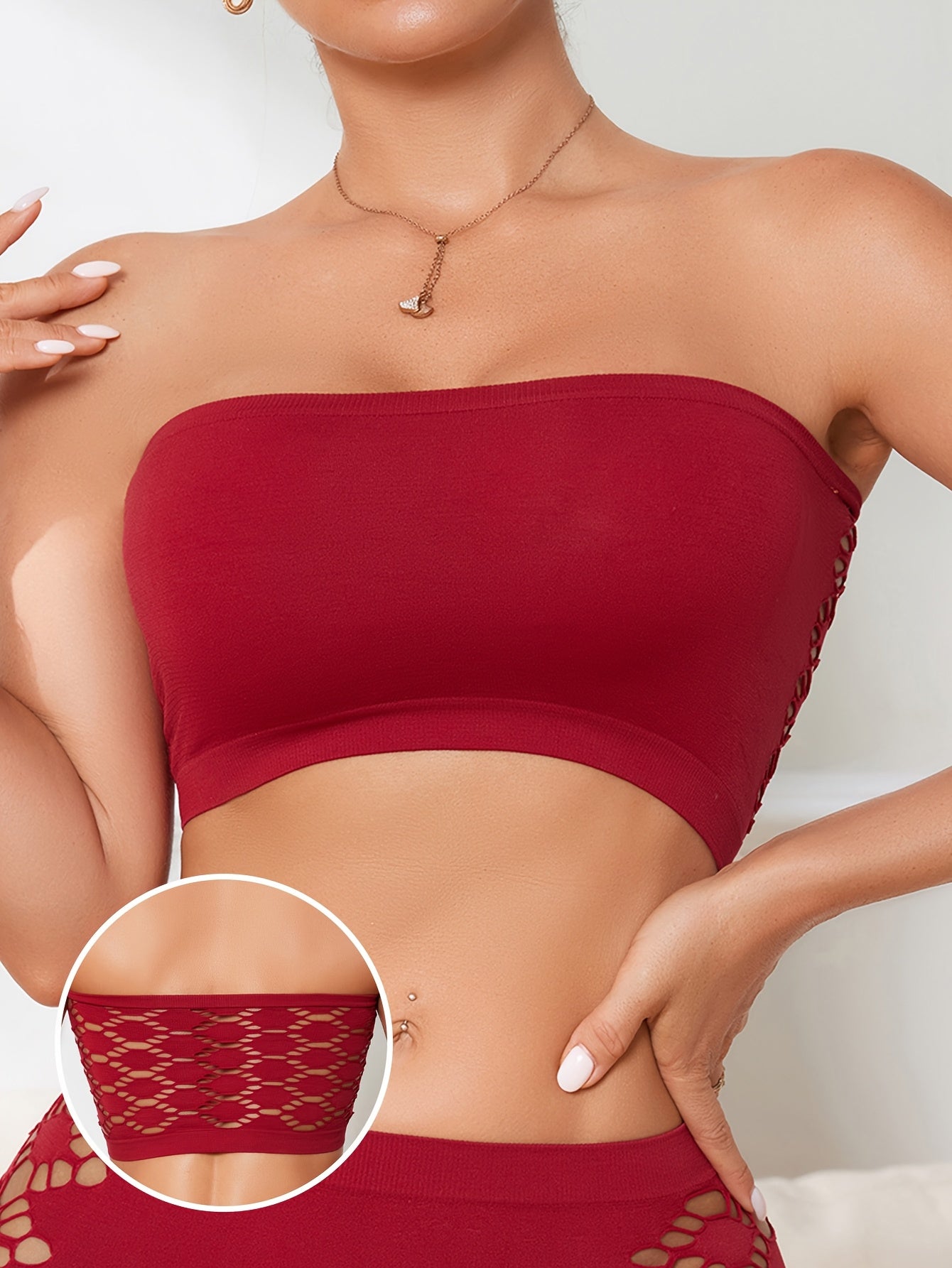 Hollow Mesh Tube Bra, Sexy & Breathable Wireless Bandeau Bra, Women's Lingerie & Underwear