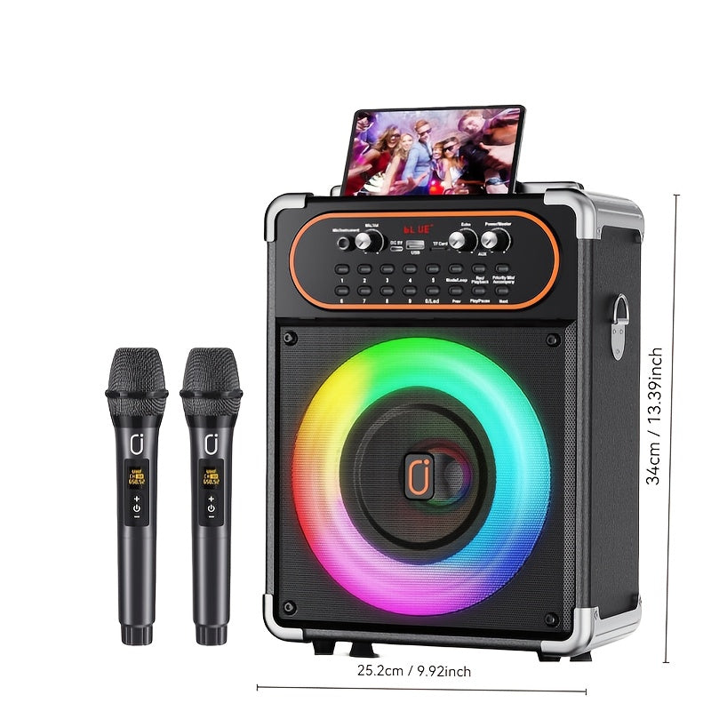 Karaoke Machine with 2 Microphones, Portable Wireless 5.3, Suitable for Outdoor Activities and Parties