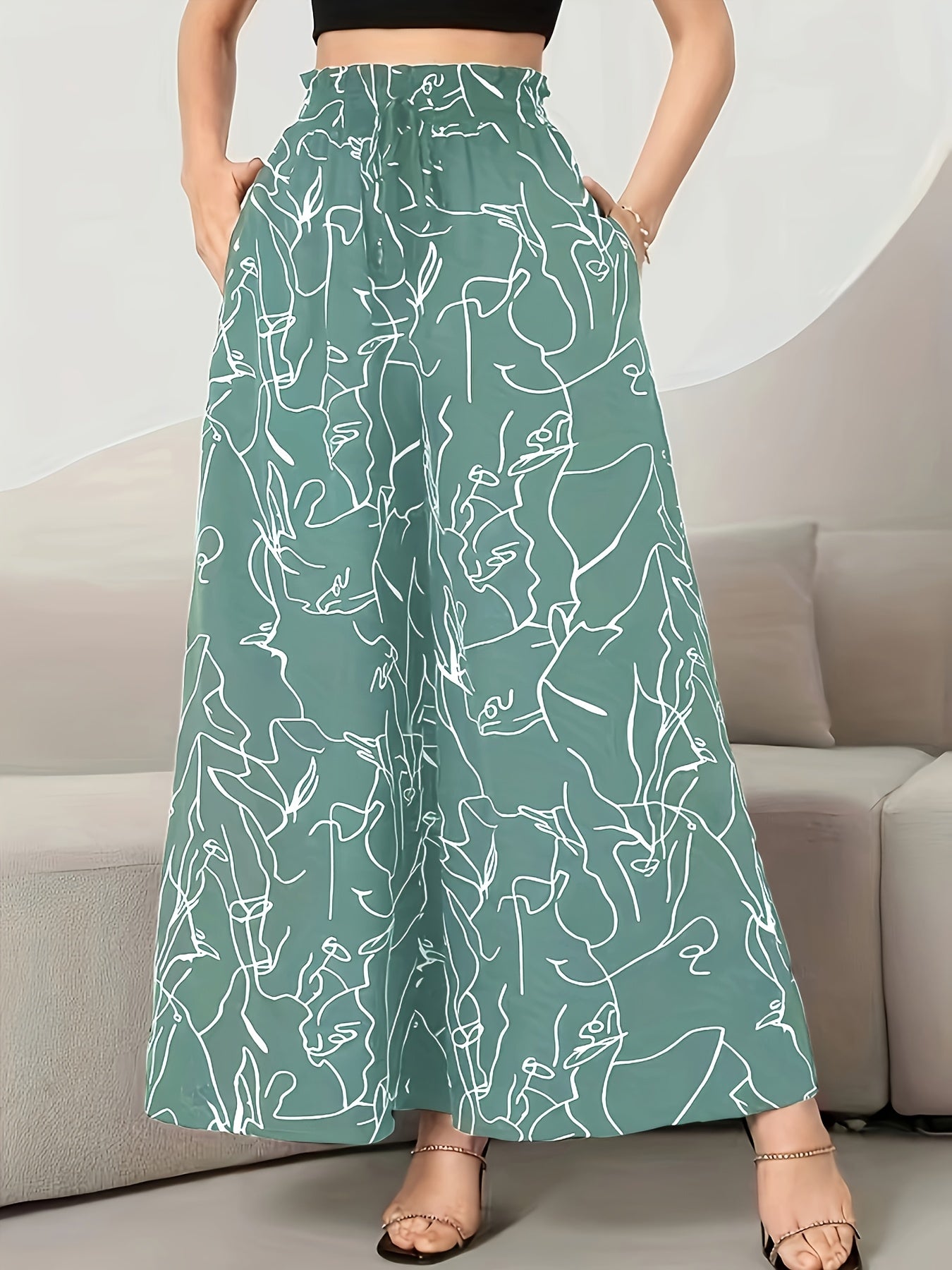Elegant Wide Leg Pants with Pockets, Loose Drawstring, Popular