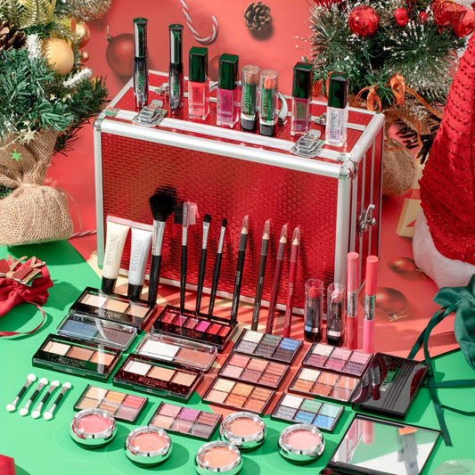 106pcs Luxury Cosmetics Gift Box, Eyeshadow Palette, Lip Gloss Set Lipstick Concealer Blush Mascara Eyeliner Loose Powder Brush Set All In