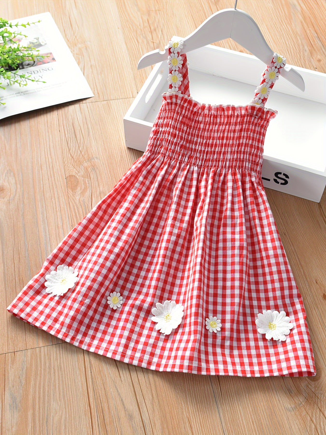 Girls' New Summer Daisy Plaid Casual Dress