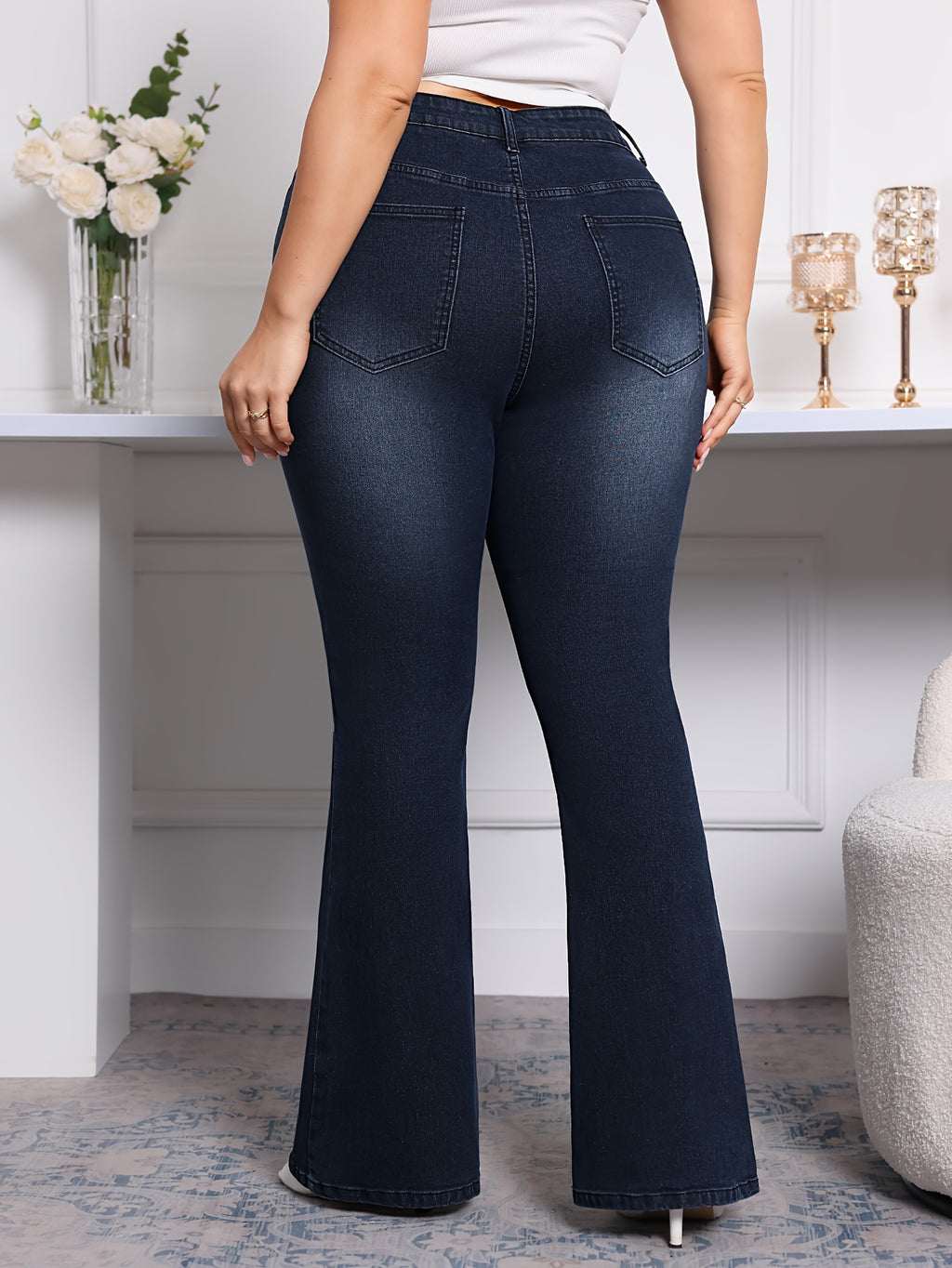 Flare Leg Plain Washed Casual Style Zipper Button Pants