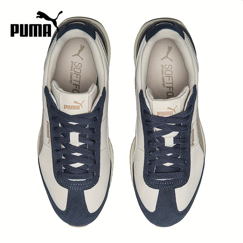 PUMA Men's & Women's Low-Top Sneakers - White & Navy Blue Genuine Upper, Golden-Tone Arch Support
