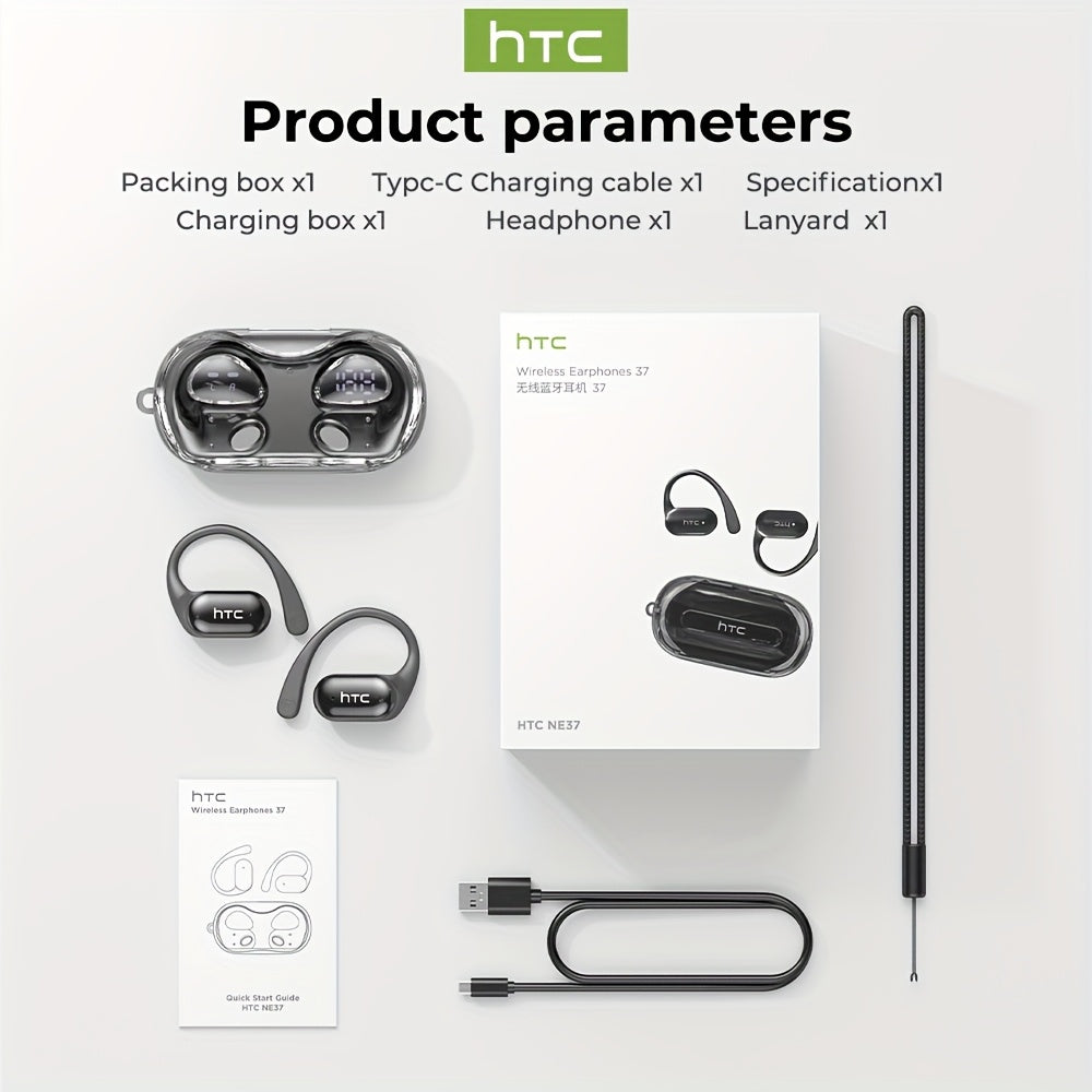 HTC NE37 OWS Wireless AI Translation Earbuds with Multi-Language Support, 6.0 Low Latency HIFI Sound Quality