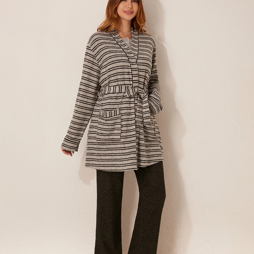 Women's 3pcs Winter Bathrobe Robe & Pants Suit Set