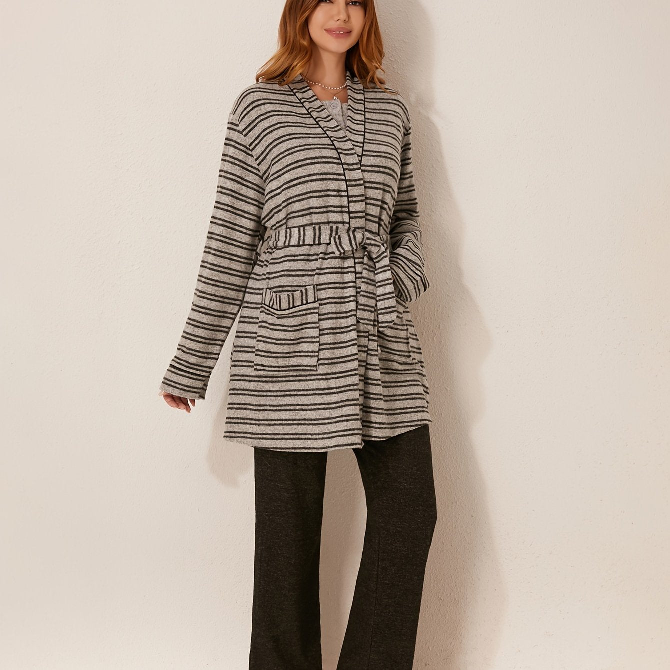 Women's 3pcs Winter Bathrobe Robe & Pants Suit Set