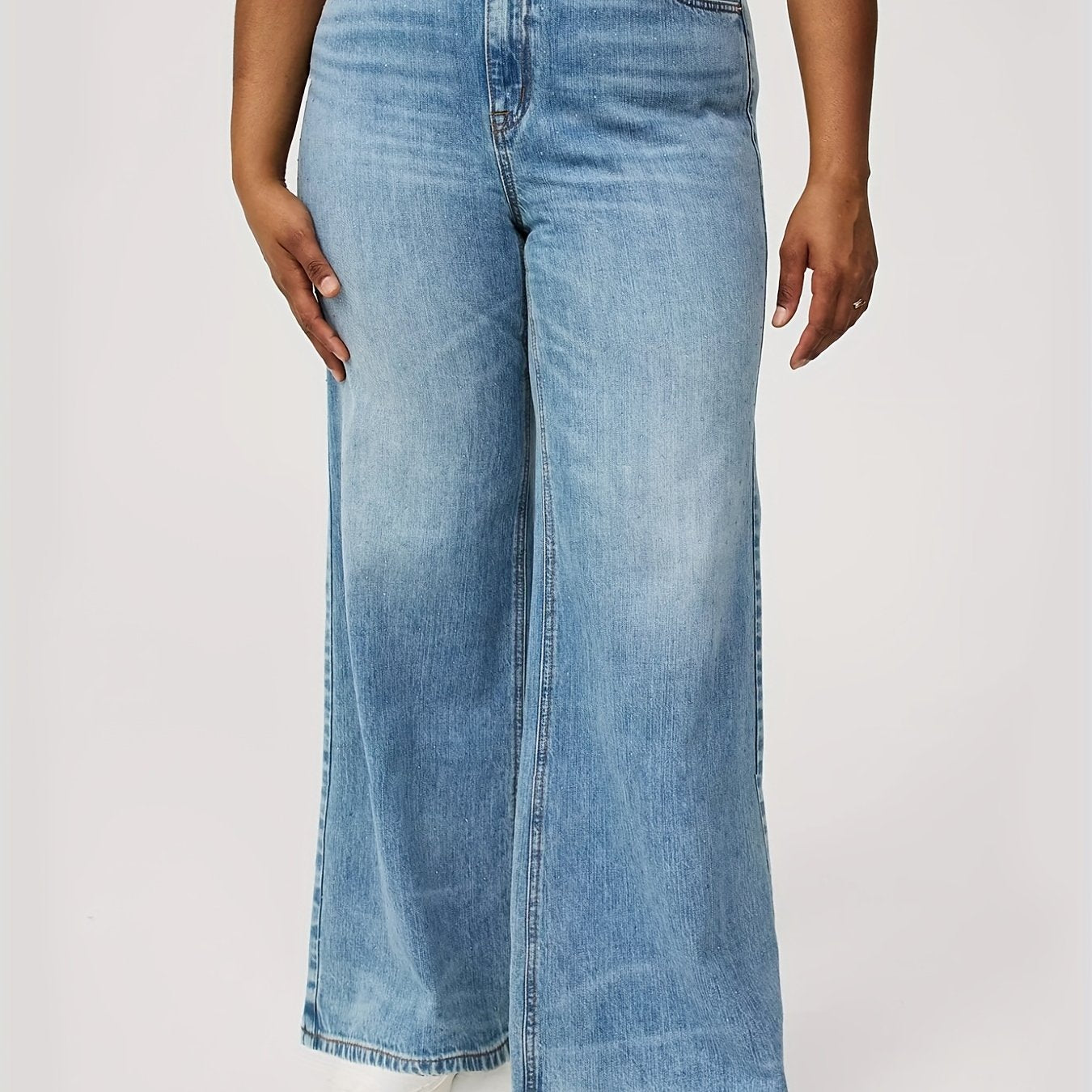 Women's Wide-Leg High-Waisted Wash Blue Jeans - Plus Size Stretch Denim Pants