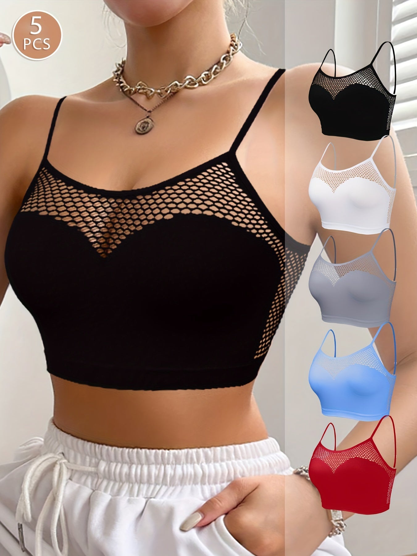 5-Pack Cutout Bras, High Support Knit Fabric