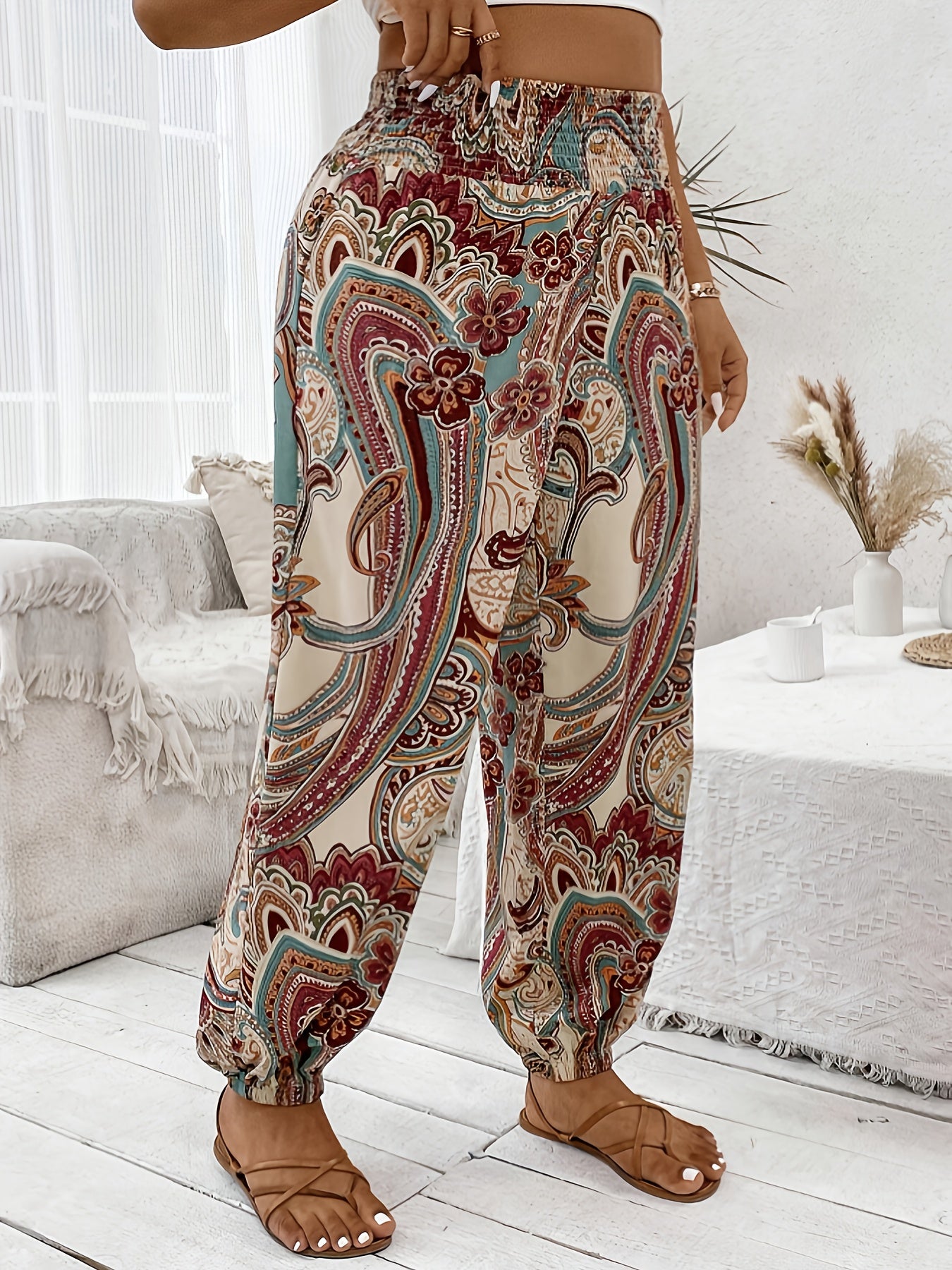 Women's Plus Size Tropical Print Loose Fit Pant