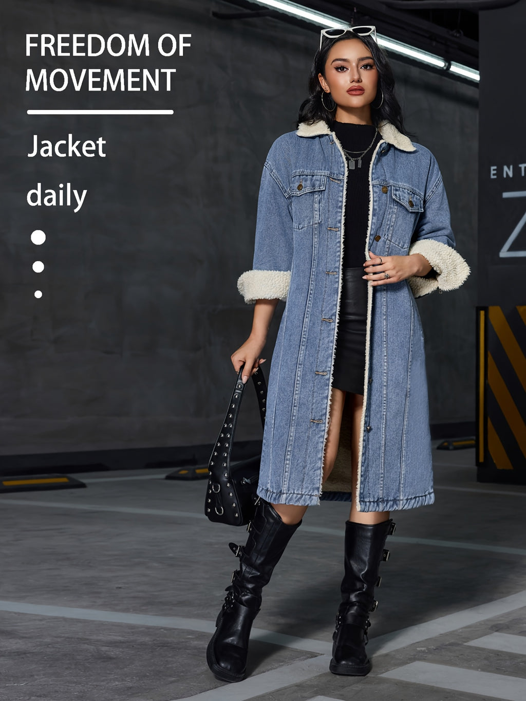 Women's Vintage Washed Denim Jacket - Thickened Winter Coat with Beltless Lapel Collar, Long Sleeve