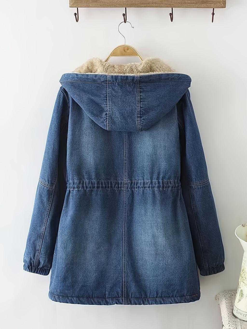 Ladies' Fashion Fleece-Lined Mid-Length Denim Jacket | Casual Style, Non-Stretch Fabric