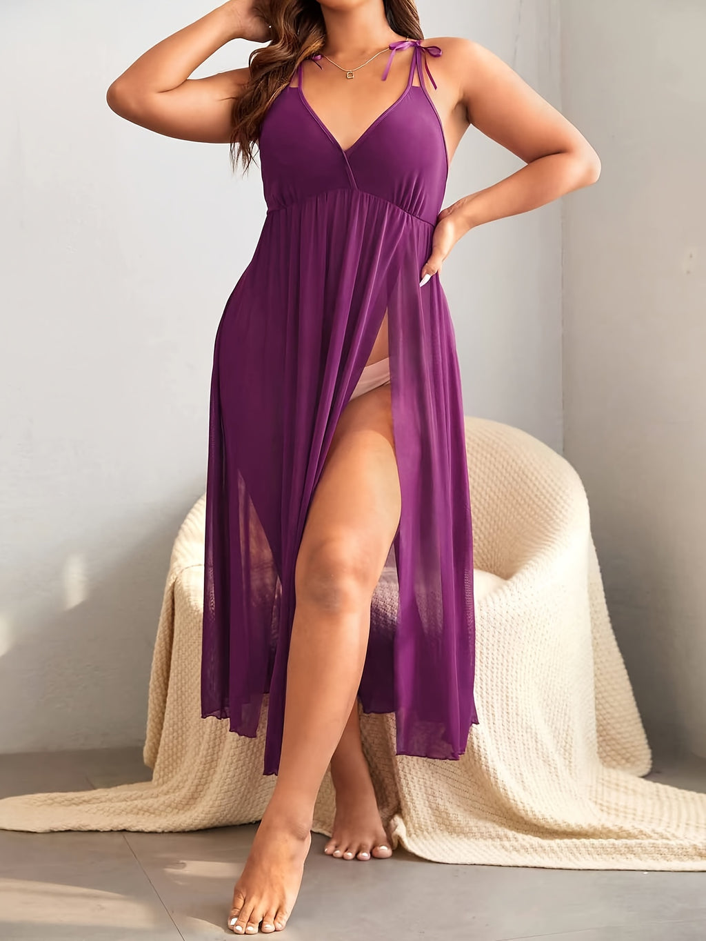 Large Size Women's Mesh Strap Skirt, Nighties