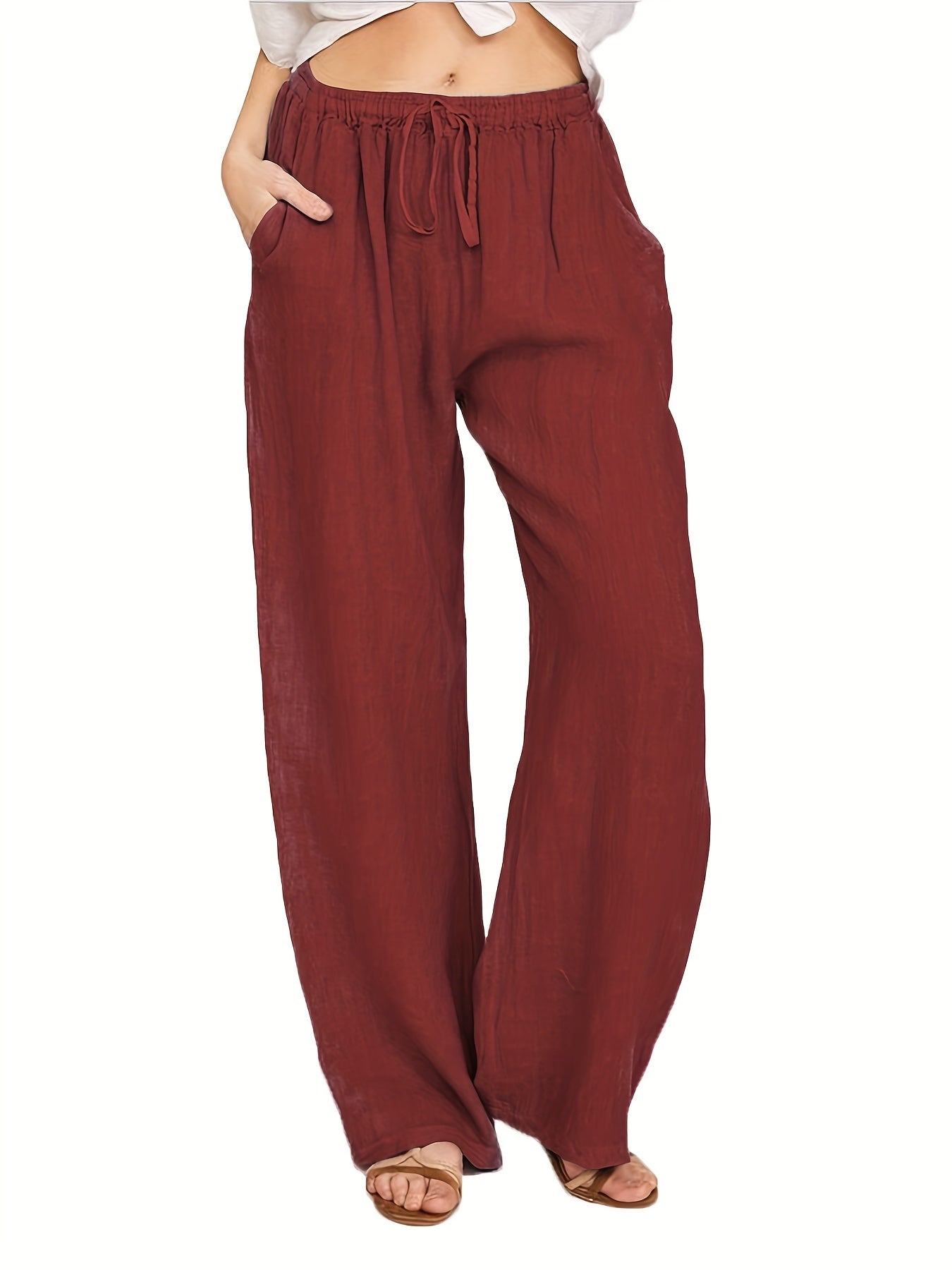 Drawstring Wide Leg Solid Loose Palazzo Pants