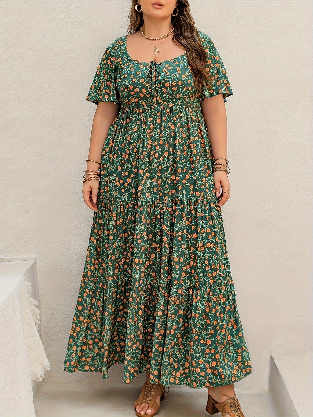 Women's Maxi Dress | French Square Neck, Adjustable Tie-Front