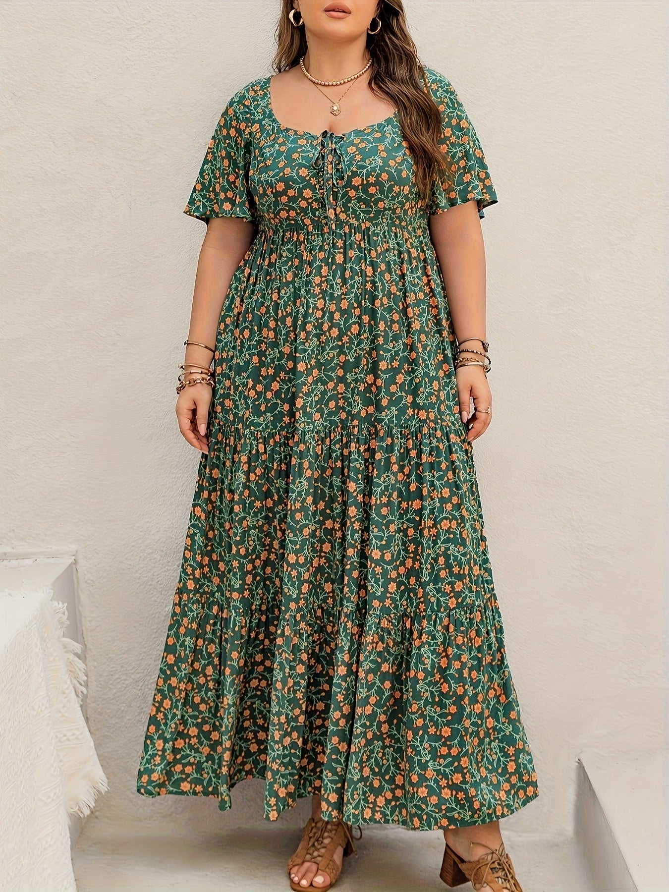 Women's Maxi Dress | French Square Neck, Adjustable Tie-Front