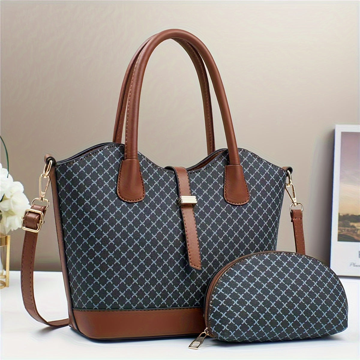 Trendy Women's Large Tote & Shoulder Bag Set