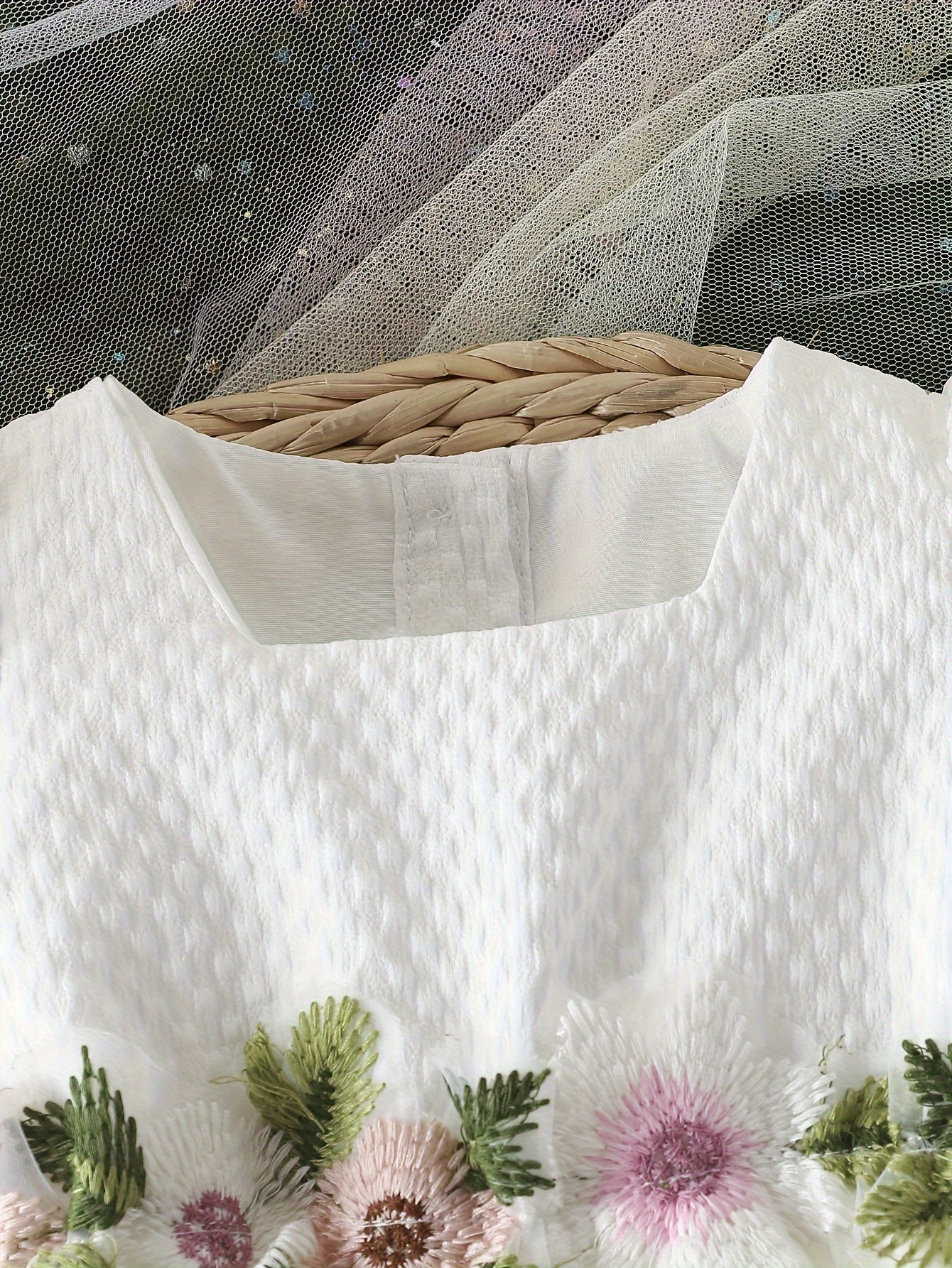 Infant & Toddler's Elegant Floral Embroidered Mesh Dress