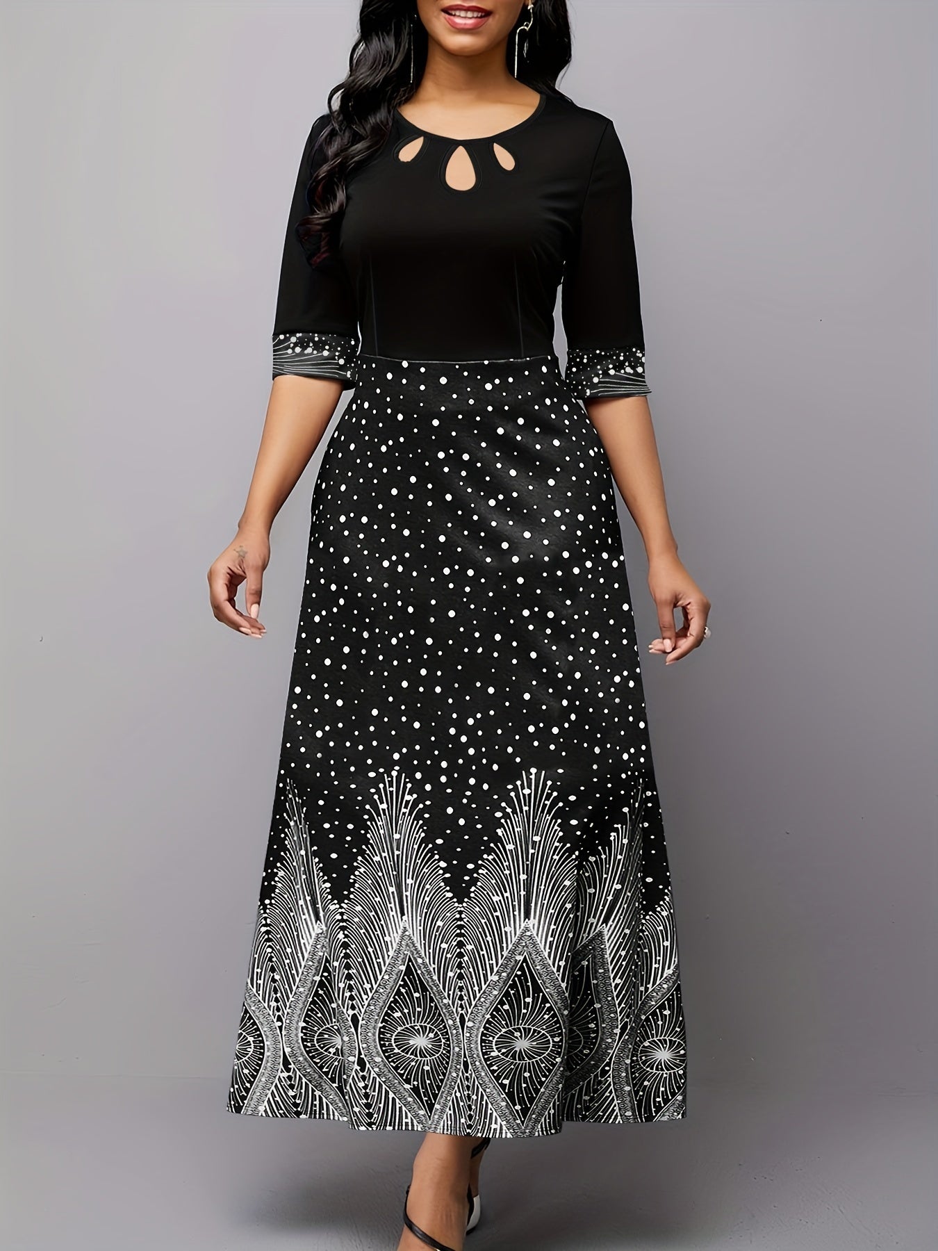 Elegant Floral Print Cut Out Party & Banquet Dress