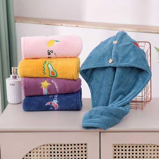 [Quick Dry | Super Absorbent] Super Absorbent Microfiber 1pc Hair Towel Wrap, Quick Dry Hair Cap for Women | Modern Geometric-Pattern Knit Fabric, 260gsm, with Space-Themed Embroidery | for Bathroom Accessories