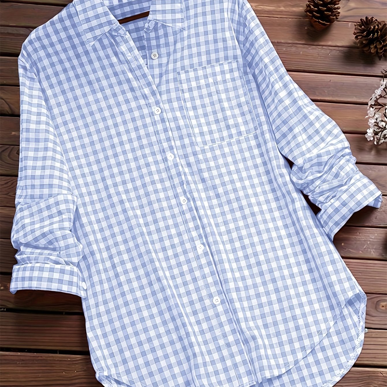 Women's Casual Long Sleeve Gingham Check Shirt