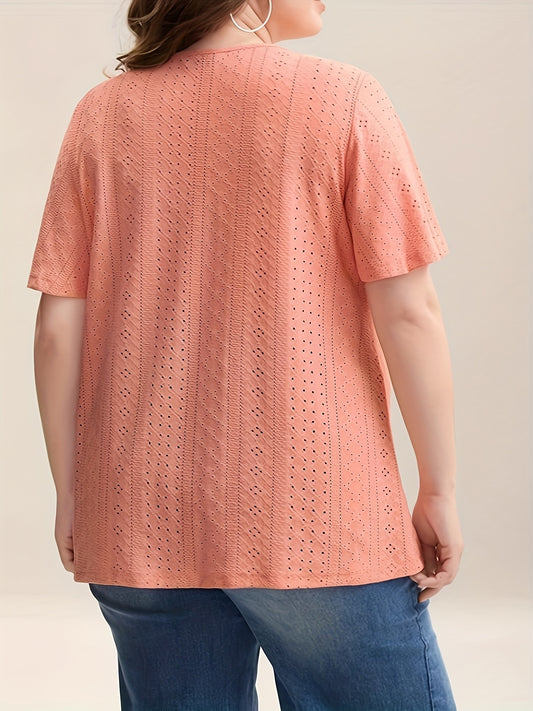Plus Size Women's Elegant V-Neck Top with Faux Buttons