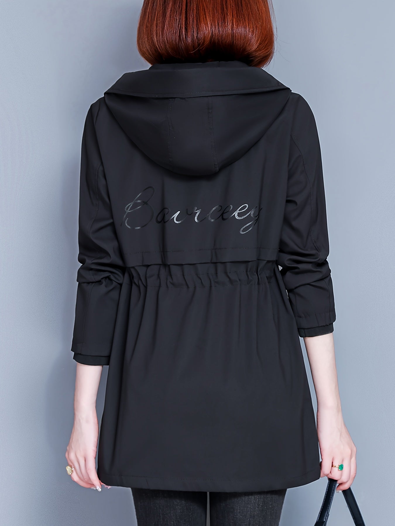 Kesixsty Women's Mid-Length Hooded Windbreaker Jacket with Plush Lining