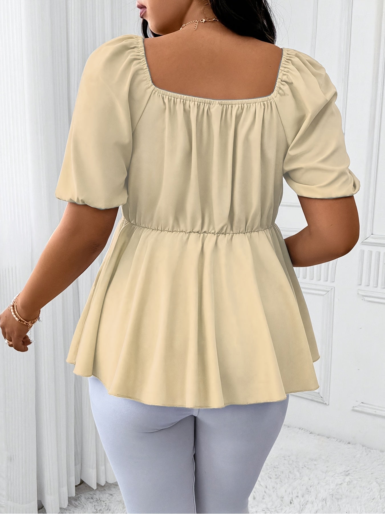 Elegant Plus Size Women's Deep V-Neck Blouse - Short Sleeve