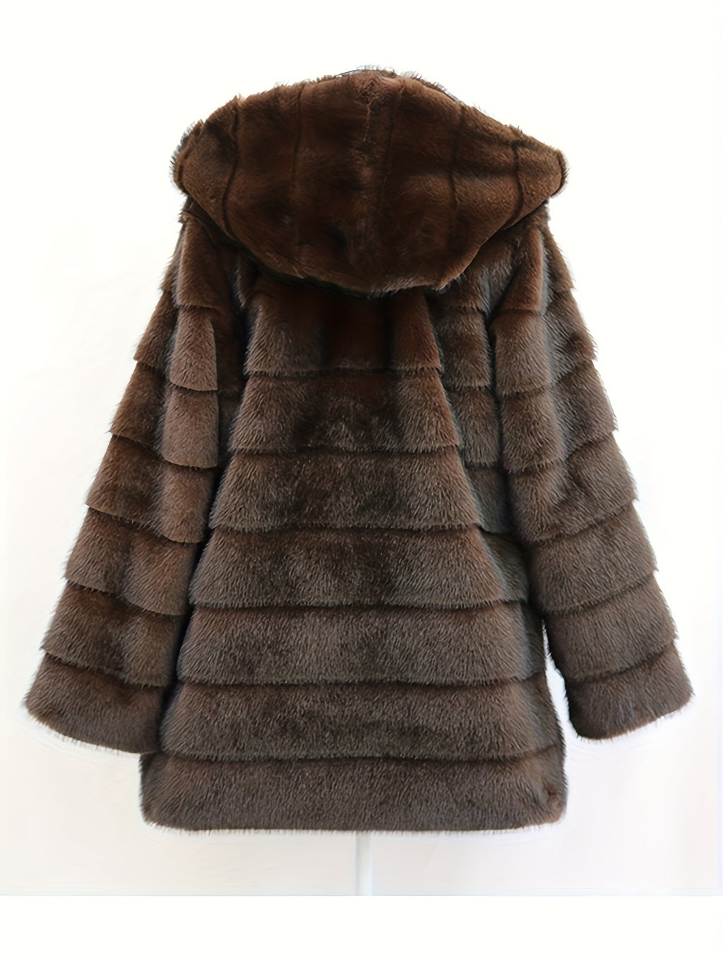 Women's Elegant Faux Fur Coat - Mid-Length Winter Jacket with Front Closure, Flared Hem & Long Sleeves