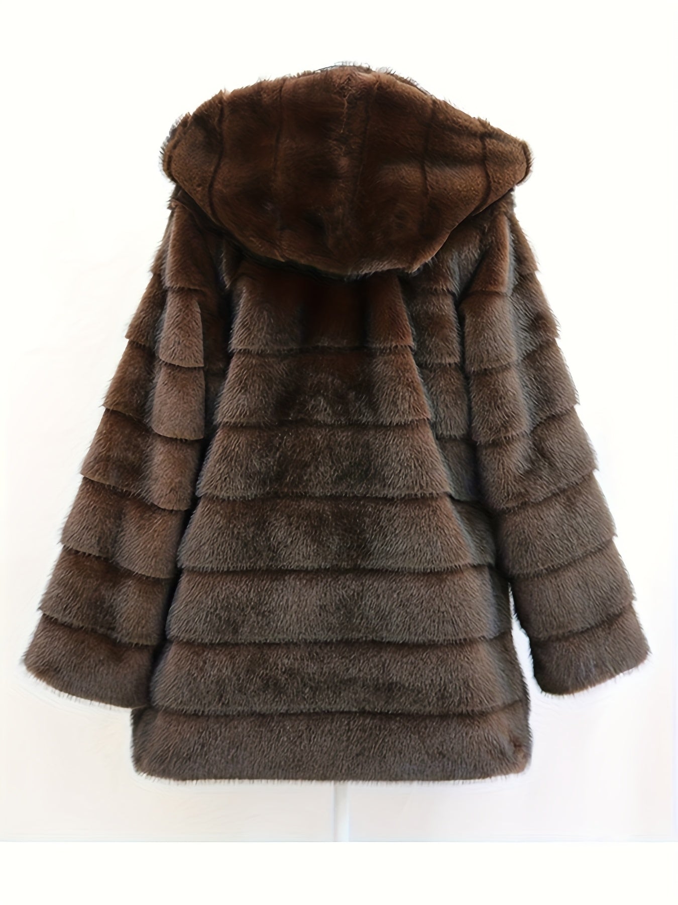 Women's Elegant Faux Fur Coat - Mid-Length Winter Jacket with Front Closure, Flared Hem & Long Sleeves